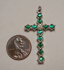 Ladies Sterling Silver & Faux Emerald Christian Cross ...