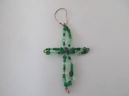 Vintage Green Glass Bead Cross Pendant | eBay