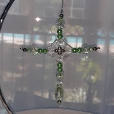 Cross ornament glass and crystal beaded suncatcher ...
