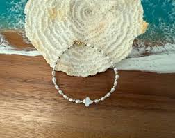 PEARL CROSS BRACELET / Dainty Freshwater Rice Pearls + ...