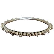 Retro Vintage Gold Tone Metal Bead Bangle Bracelet. For Sale ...