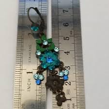 Michal Negrin Earrings Green Enamel Blue Crystals Long ...