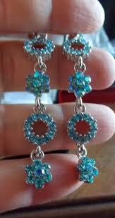 Aqua AB Glass Rhinestone Long Dangle Silver tone Pierced ...