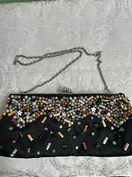 Black Satin Party Clutch Sling Bag Hand Beaded | eBay