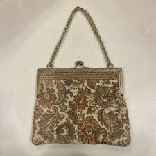 Vintage Floral Design Embroidered Evening Bag Metal Chain | eBay