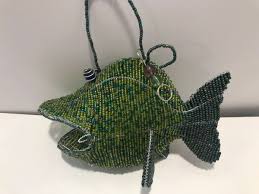 Wire Work Beaded Hanging Beach House Decor Green Glass Fish ...