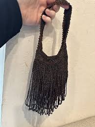 Antique 1920s French Flapper Beaded Fringe Handbag Brown w/ Copper Tone Beads | eBay