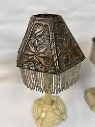 Unique Pair antique candle stick oil light with beaded shade - 3406 | eBay