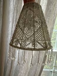 Beaded Lamp Shade Fringed Gray Small Floral Mesh 6x6x2.5” Victorian Style Beautiful - Etsy