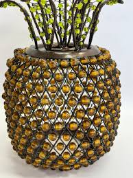 Pineapple Lamp Shade Beaded 8" Brown Green Metal Woven | eBay
