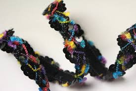 1yd 3/4"w Rainbow Chenille Trim With Black Sequins| Black ...
