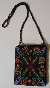 Christiana beaded zippered purse abstract floral black orange green 6X7.5 inch | eBay