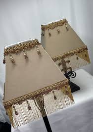 PAIR 2 Vtg Victorian Art Deco Style Lamp Shades Beige Gold ...