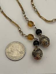 Vintage Gold Seed & Clear Bead Art Glass Lariat Necklace 44 ...