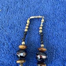Tiger Eye Smokey Quartz Bead Drop Necklace. 18” Fish Hook ...