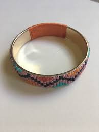 Artisan Seed Bead Bangle Bracelet With Gold Toned Metal and ...