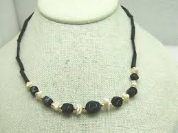 Vintage Black Rose Beaded Necklace, with Puka Shell Accents ...