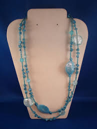 42" Turquoise / Sky Blue Necklace, Genuine Stones, Stained Glass, Beads, European Fashion Jewelry