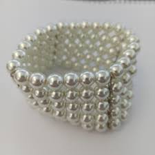 Vintage Faux Pearl Glass Bead Bracelet White Stretch Wide ...