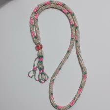 Pink and White Herringbone Beaded Flower Rope Necklace with ...