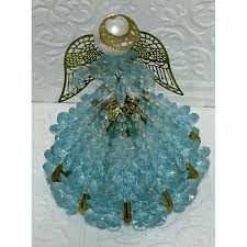 Vintage Handmade Gold Safety Pin Blue Beaded Angel Ornament ...