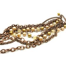 Vintage Necklace Copper Tone Several Strands Peach Beads 14" Length - Etsy