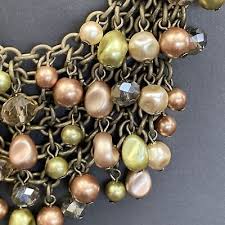 Vintage Necklace Pearl Crystal Beaded Cha ChaStatement Brass Tone chain 18” | eBay