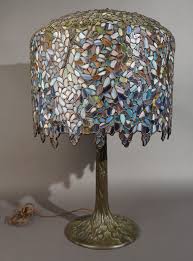 Lot - Tiffany Style Bronze Tree Base Lamp with a Wisteria ...