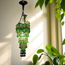 B304 Green Glass-Bead Cone gypsy Chandelier Beaded Hanging ...