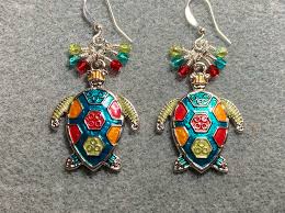 Large lime green, turquoise, and red enamel sea turtle charm ...
