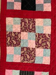 Sold at Auction: Patchwork Quilt, Hand Stitched. Bright Red Border.