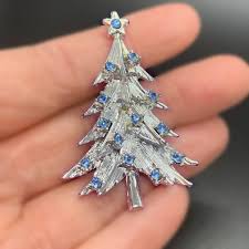 Vintage Silver Tone Light Blue Rhinestone Christmas Tree ...