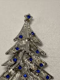 Pin Christmas Tree Silver Tone Blue Rhinestone B10E | eBay