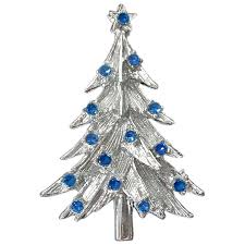 Blue Rhinestones Silvertone Christmas Tree Brooch Pin. For ...