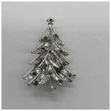 Vintage Silver Tone Blue Rhinestone Christmas Tree Pin. For ...
