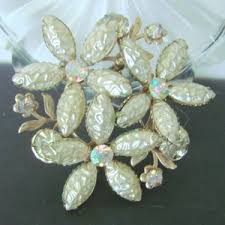 Vintage Faux Pearl Brooch, Aurora Borealis Rhinestones, - Etsy