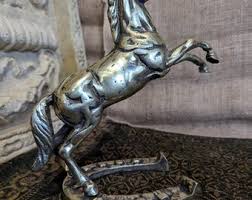 Vintage Solid Highly Polished Brass Horse Rearing up on a ...