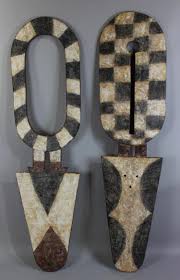 Lot - TWO MONUMENTAL POLYCHROME PAINTED NAFANA BEDU, BURKINA FASO PLANK MASKS