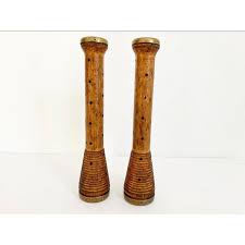 1960s Modern Wood & Brass Brutalist Candlesticks - a Pair | Chairish