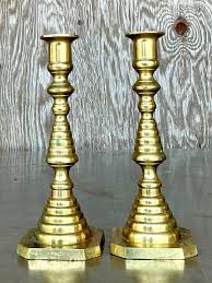 Vintage Regency Stacked Brass Candlesticks - A Pair | Chairish