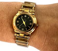 Elgin Quartz ED532-048 Gold Tone Black Dial Ladies Wrist Watch Runs | eBay