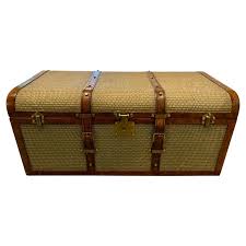 Maitland Smith Rattan and Leather Trunk with Brass Hardware ...