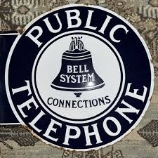 VINTAGE BELL SYSTEM PUBLIC TELEPHONE ROUND ENAMEL PORCELAIN FLANGED SIGN 18” | eBay
