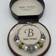 Bella Perlina Silver, White & Gold Beaded Slide Charm Bracelet New | eBay