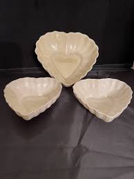 Vintage Irish Belleek 3 Heart Shape Dishes Green Mark Lg 6.5 ...