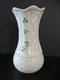 Belleek vase shamrocks raised work scalloped rim 6" Ireland ...