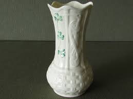 Irish Belleek shamrock basket weave small vase green mark ...