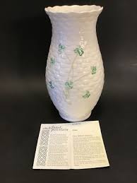 Belleek Pottery Shamrock Kylemore 8" Vase Embossed ...