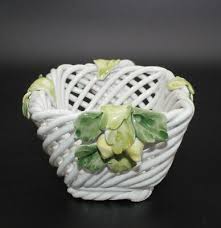 Vintage Small Porcelain Rope Basket W/ Fruits Motif Signed ...