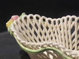 Italian Capodimonte Porcelain Woven Oval Basket With Roses ...